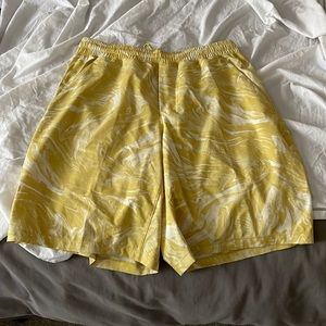 Lululemon men’s yellow liner less shorts.